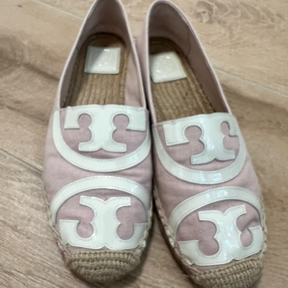 Tory Butch Pink and White Espadrille Flats